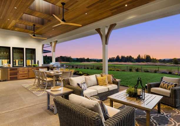 Covered patio with beautiful sunset view Covered patio with beautiful sunset view